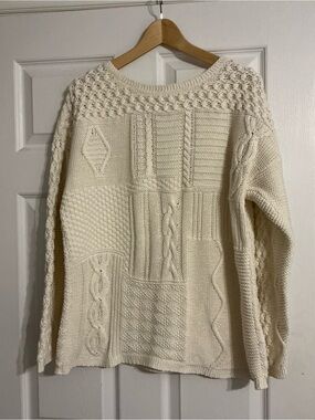 Talbots Cream Fisherman Style Cable Knit Sweater